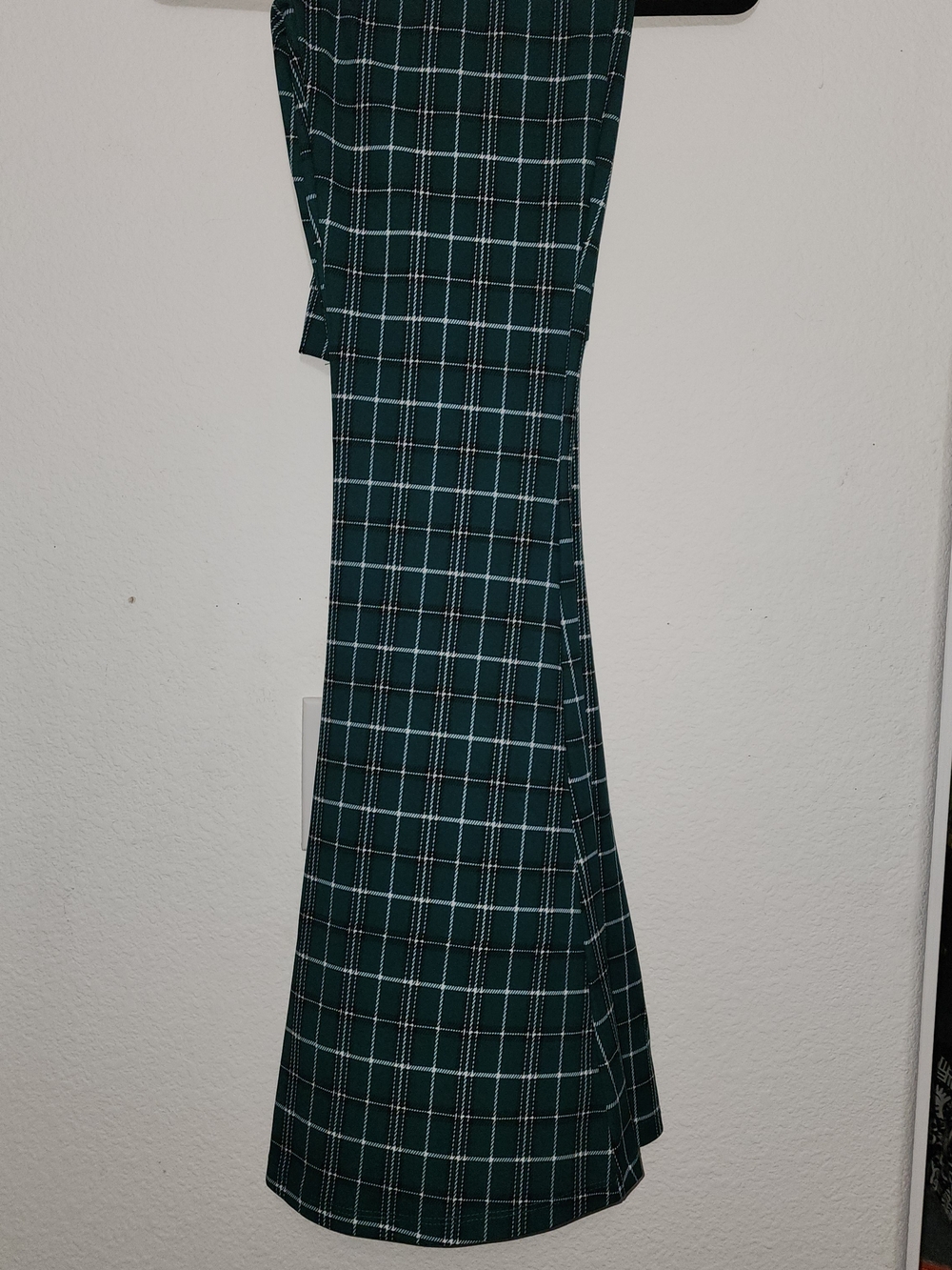 Fashion Nova Dark Green & White Plaid Flare Pants